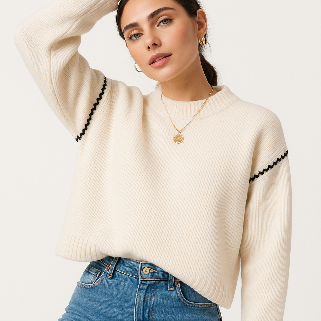 Mireve | Pull col rond bicolore en cachemire tricoté pour femme