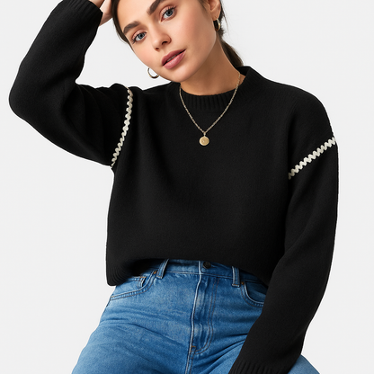 Mireve | Pull col rond bicolore en cachemire tricoté pour femme