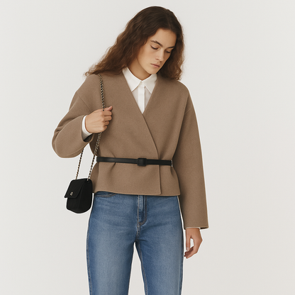 Mireve | Veste souple ceinturée avec col V cache-cœur et manches longues pour femme