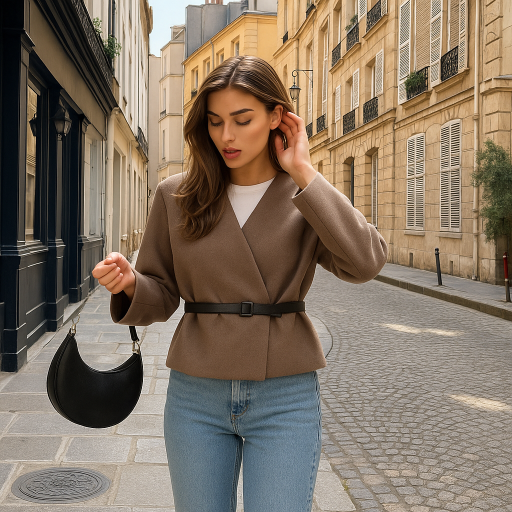 Mireve | Veste souple ceinturée avec col V cache-cœur et manches longues pour femme