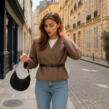 Mireve | Veste souple ceinturée avec col V cache-cœur et manches longues pour femme
