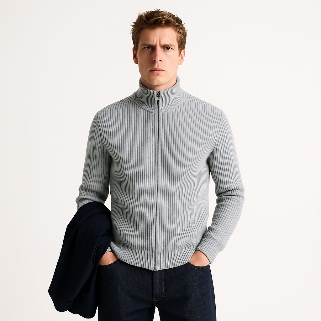Mireve | Gris Cardigan zippé en cachemire pour homme