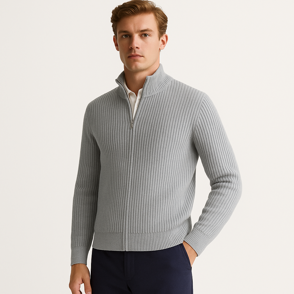 Mireve | Gris Cardigan zippé en cachemire pour homme