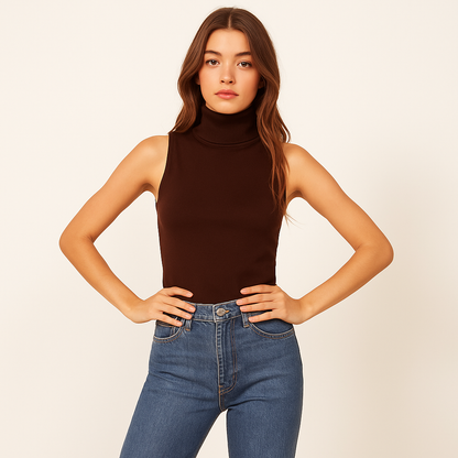 Mireve | Pull col montant en tricot sans manches pour femme