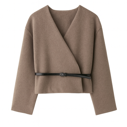 Mireve | Veste souple ceinturée avec col V cache-cœur et manches longues pour femme