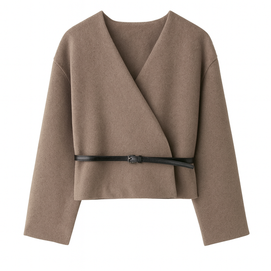 Mireve | Veste souple ceinturée avec col V cache-cœur et manches longues pour femme